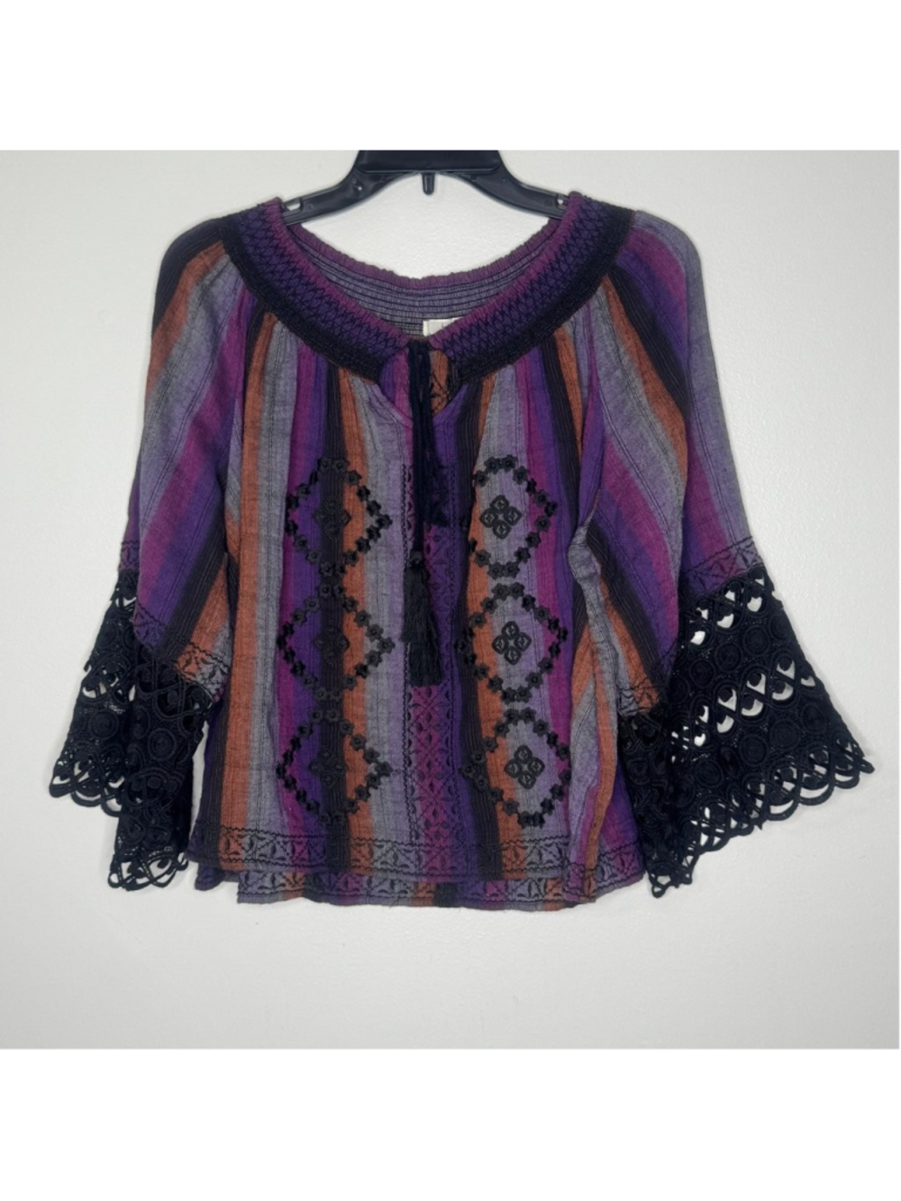 Hazel Boho Embroidered Bell Sleeve Blouse